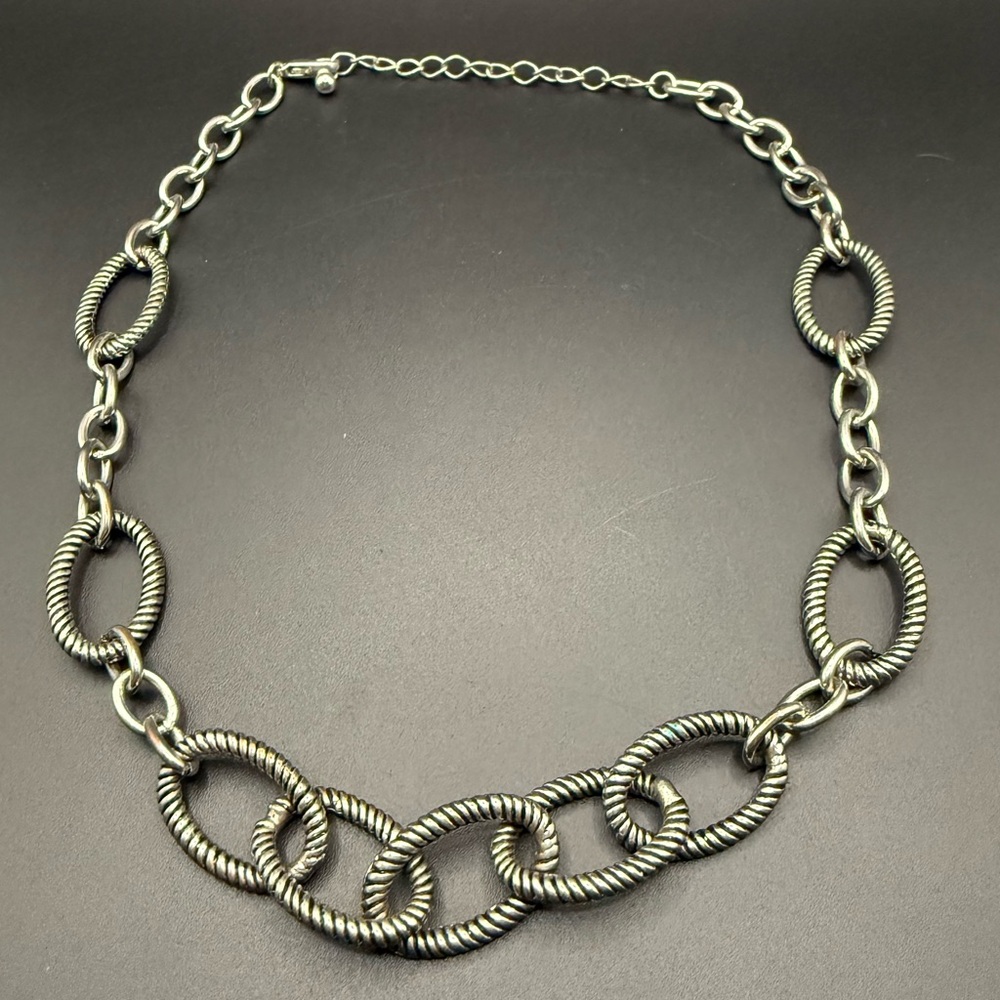 Silver Tone Textured Rope-Link Statement Necklace